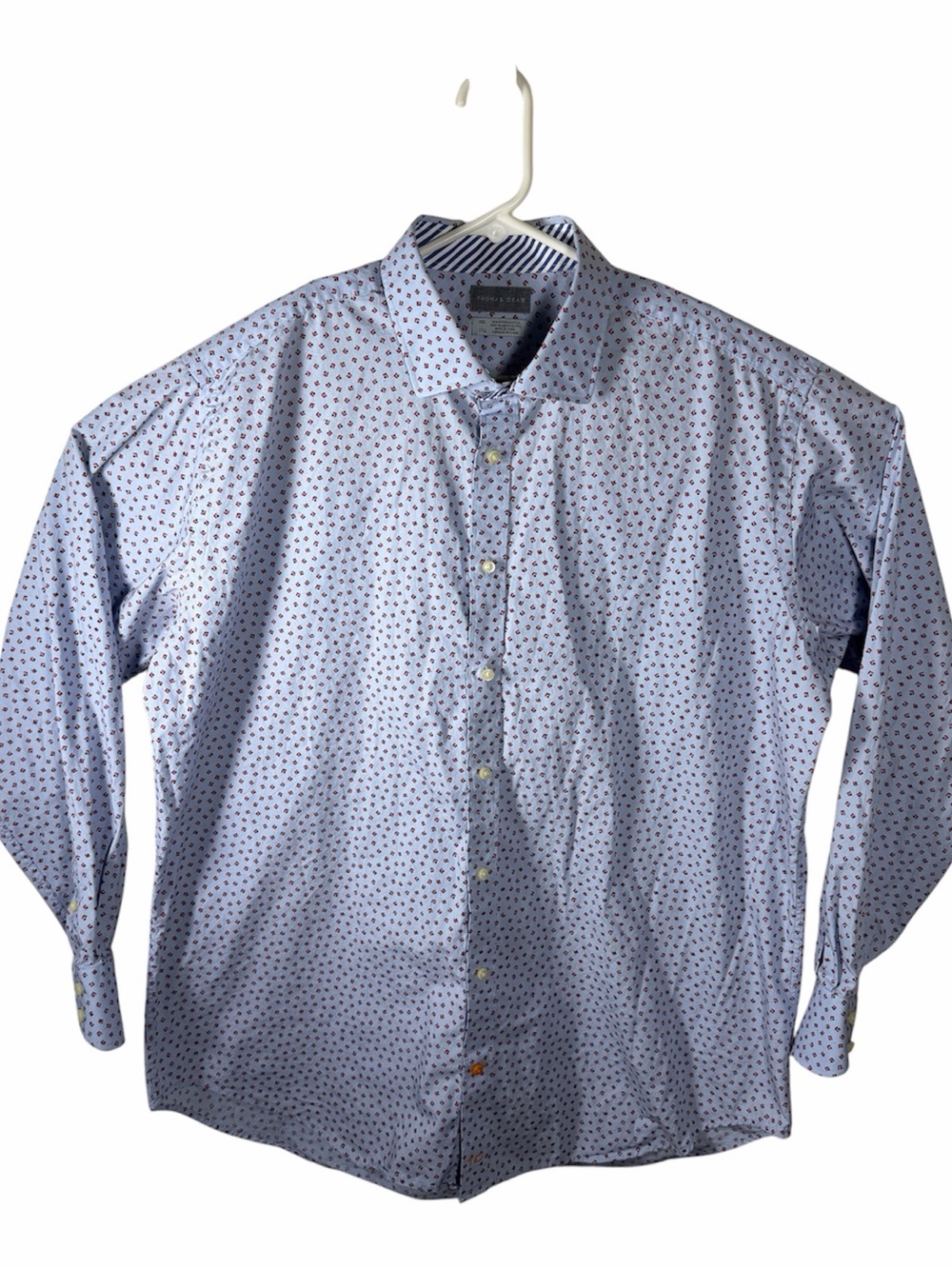 Thomas Dean TD Men's Button Up Dress Shirt Blue Black/Red Pattern Size XXL